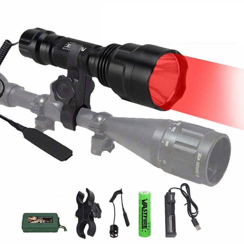 Tactical Red Flashlight Hunting Torch Light Camping Lamp Scope Gun Mount