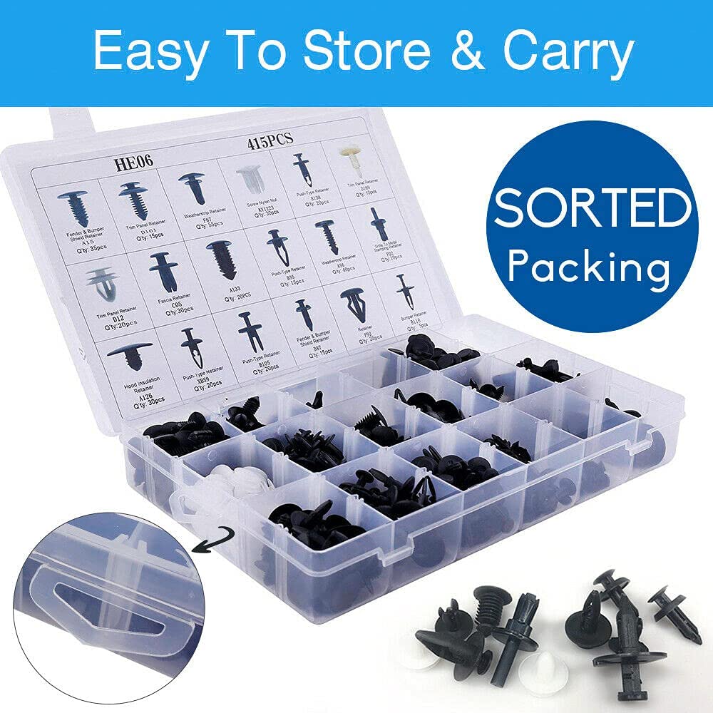 415pcs Car Body Push Retainer Pin Rivet Trim Plastic Clips Panel Moulding Kit