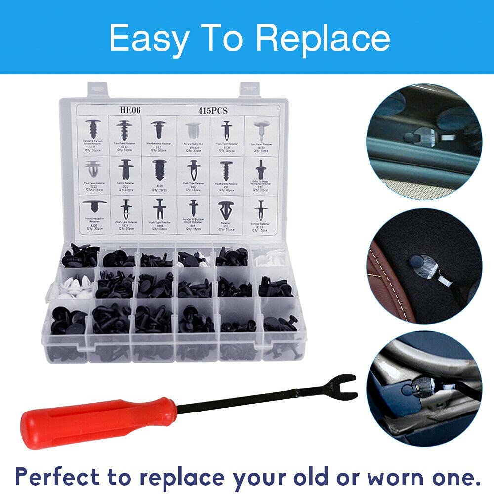 415pcs Car Body Push Retainer Pin Rivet Trim Plastic Clips Panel Moulding Kit