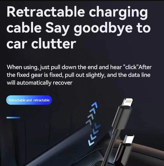 120w 4 IN 1 Retractable Car Fast Charger 2 Cable With USB Type C Port Adapter