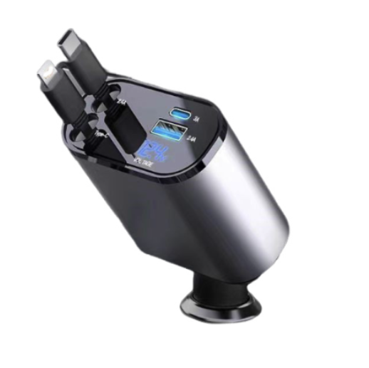 120w 4 IN 1 Retractable Car Fast Charger 2 Cable With USB Type C Port Adapter