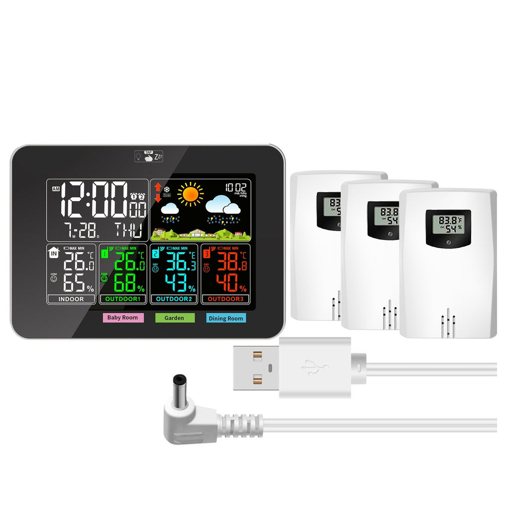 Weather Station Wireless Thermometer with 3 Sensors Temperature Humidity Monitor