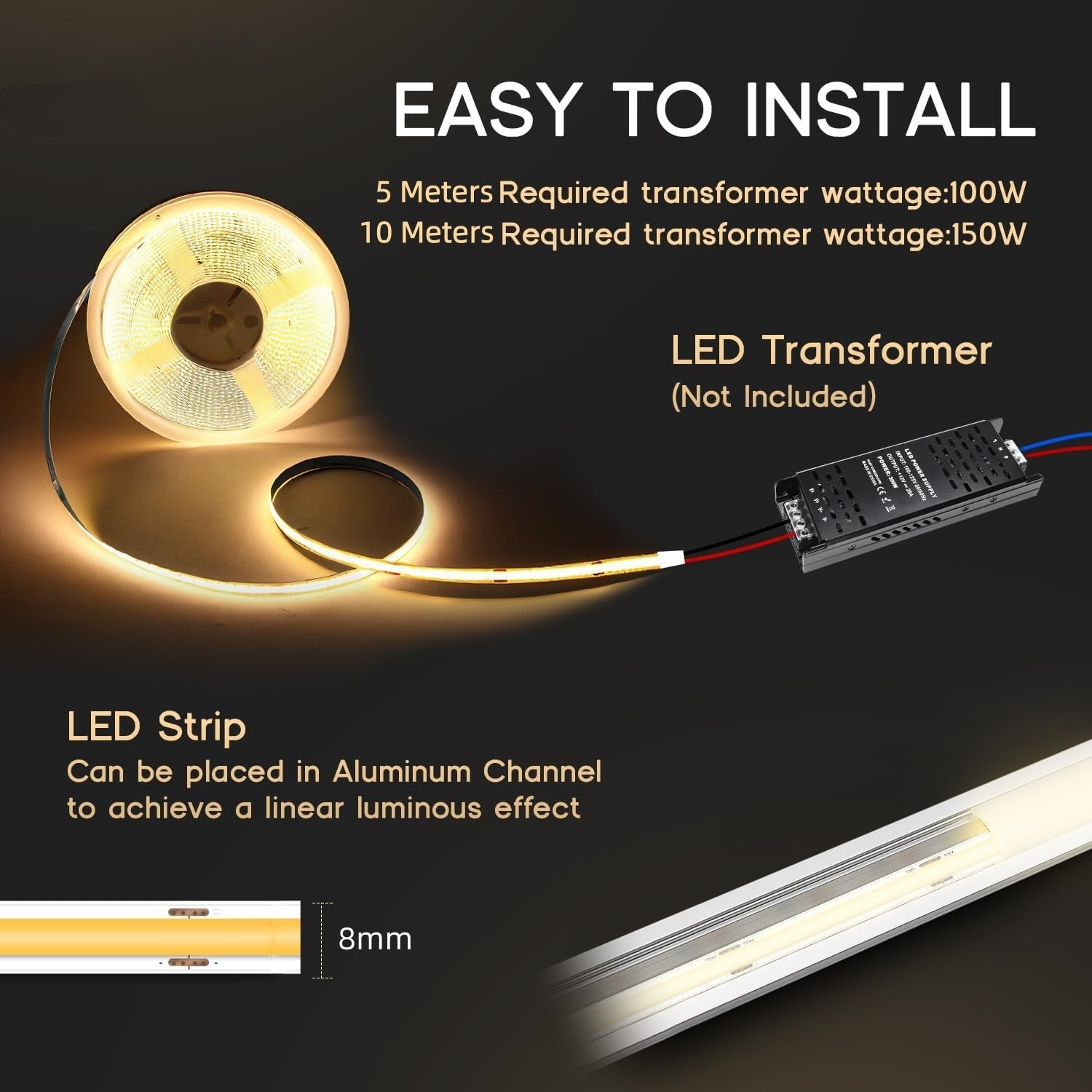 24V COB Cool White 10M LED Strip Light 6500K 3200LEDs 5500LM