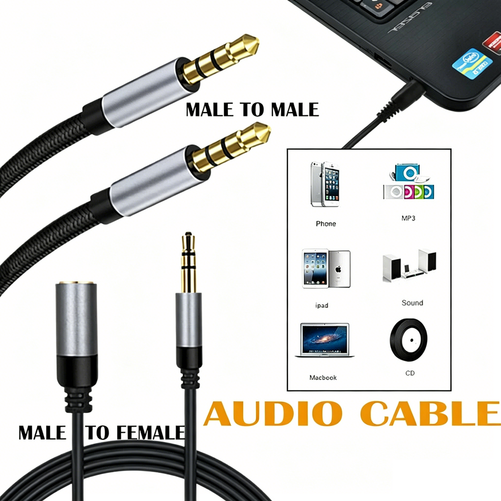 AUX Male to Male/Female Cable Audio 3.5mm Headphone Stereo Extension Cord