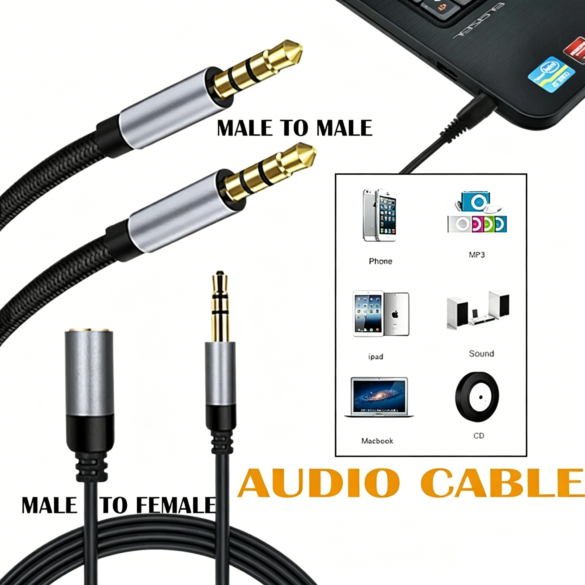 AUX Male to Male/Female Cable Audio 3.5mm Headphone Stereo Extension Cord