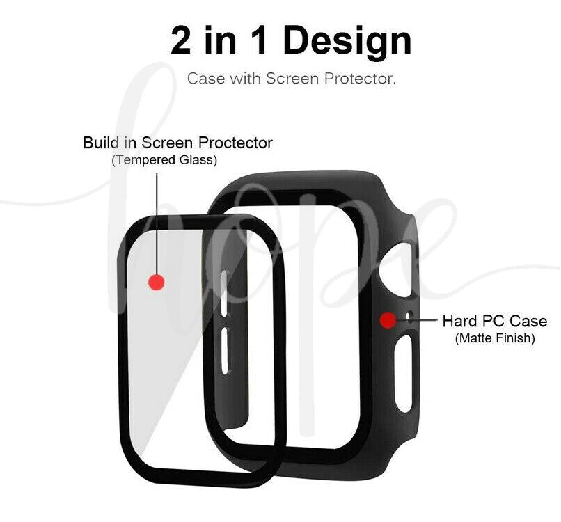 Case Cover Apple Watch iWatch 8/7/6/5/4/3/2/SE 45 44 42 41 40 38 Tempered Glass