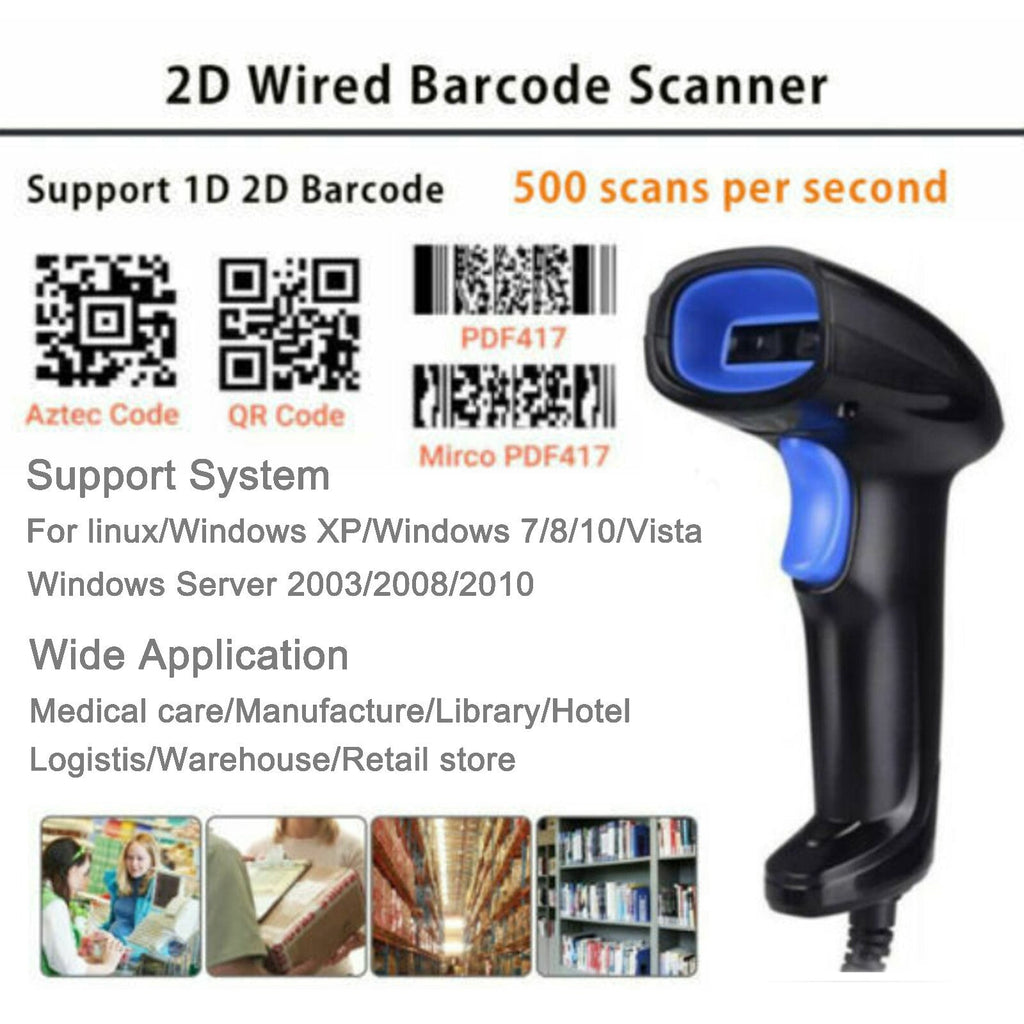 Barcode Scanner 1D 2D QR Code Reader USB Wireless Barcode Scanning Gun