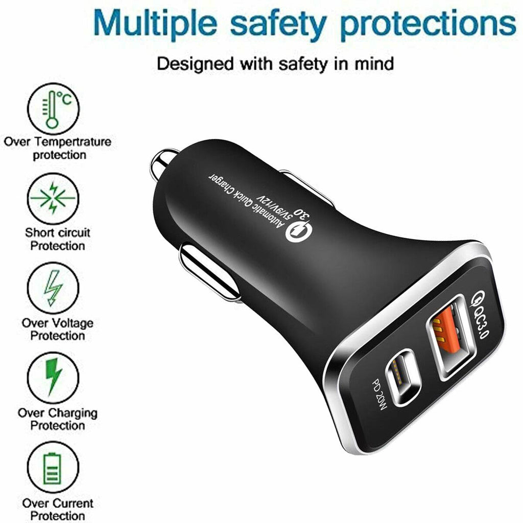 Type C Car Charger Adapter USB QC3.0 PD Type-C Quick Charging Cigarette Lighter