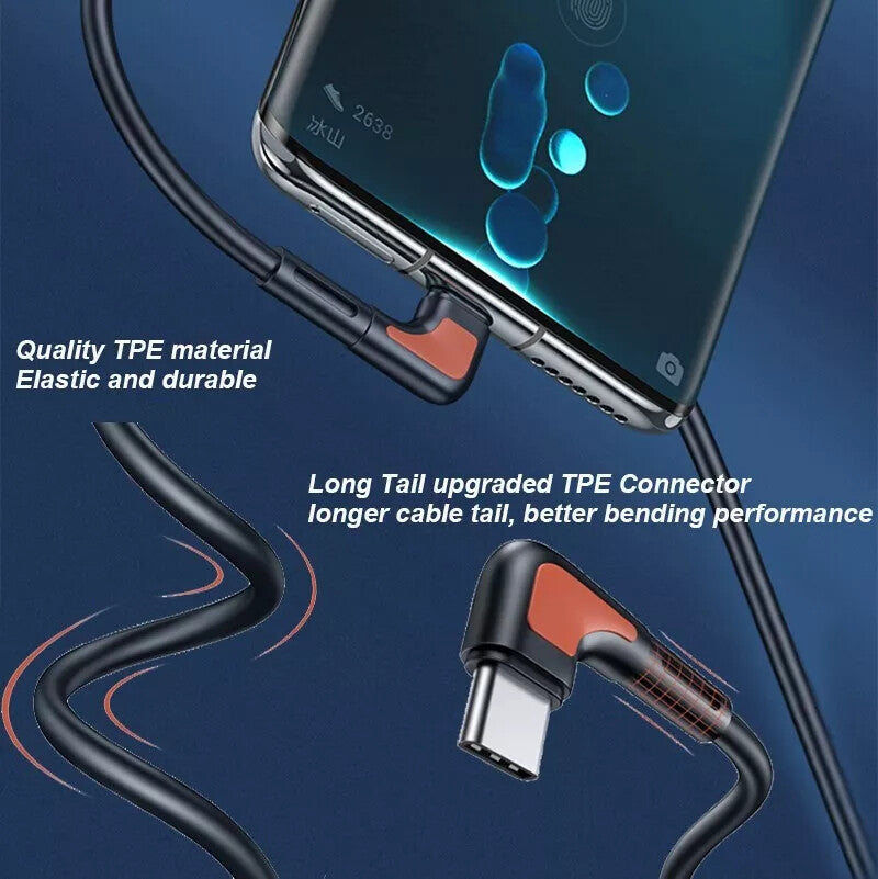 PD 65W Fast Charging Data Cable USB A to USB C 90 Degree USB to Type C Charging