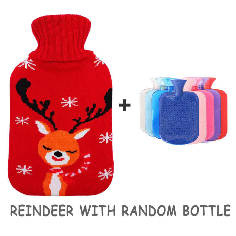 2L Hot Water Bottle Knitted Cover Warm Bag Relaxing Rubber Cute Winter Warmer