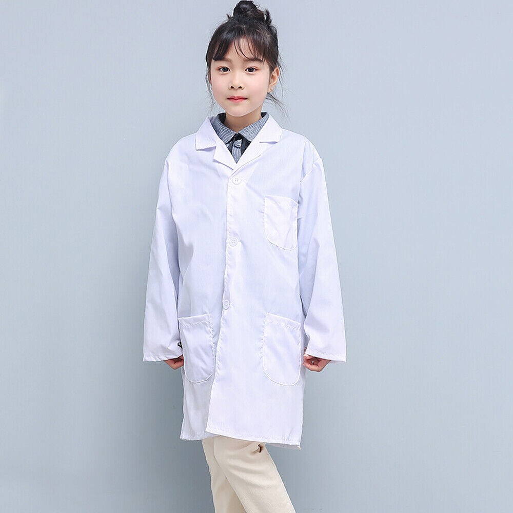 Kids White Lab Coat Doctors Scientist Children Fancy Dress Costume Girls Boys