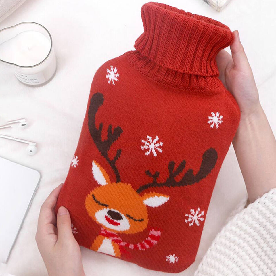 2L Hot Water Bottle Knitted Cover Warm Bag Relaxing Rubber Cute Winter Warmer