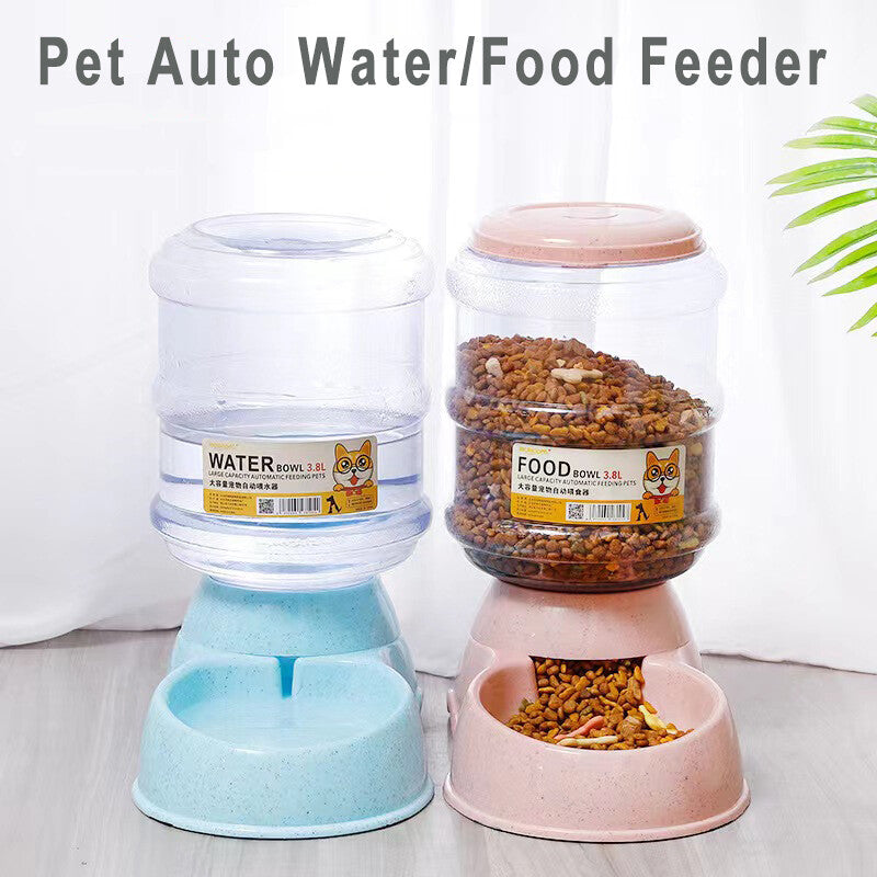 Automatic 3.8L Water Feeder Food Pet Dog Cat Puppy Dispenser Feeder Bowl Bottle