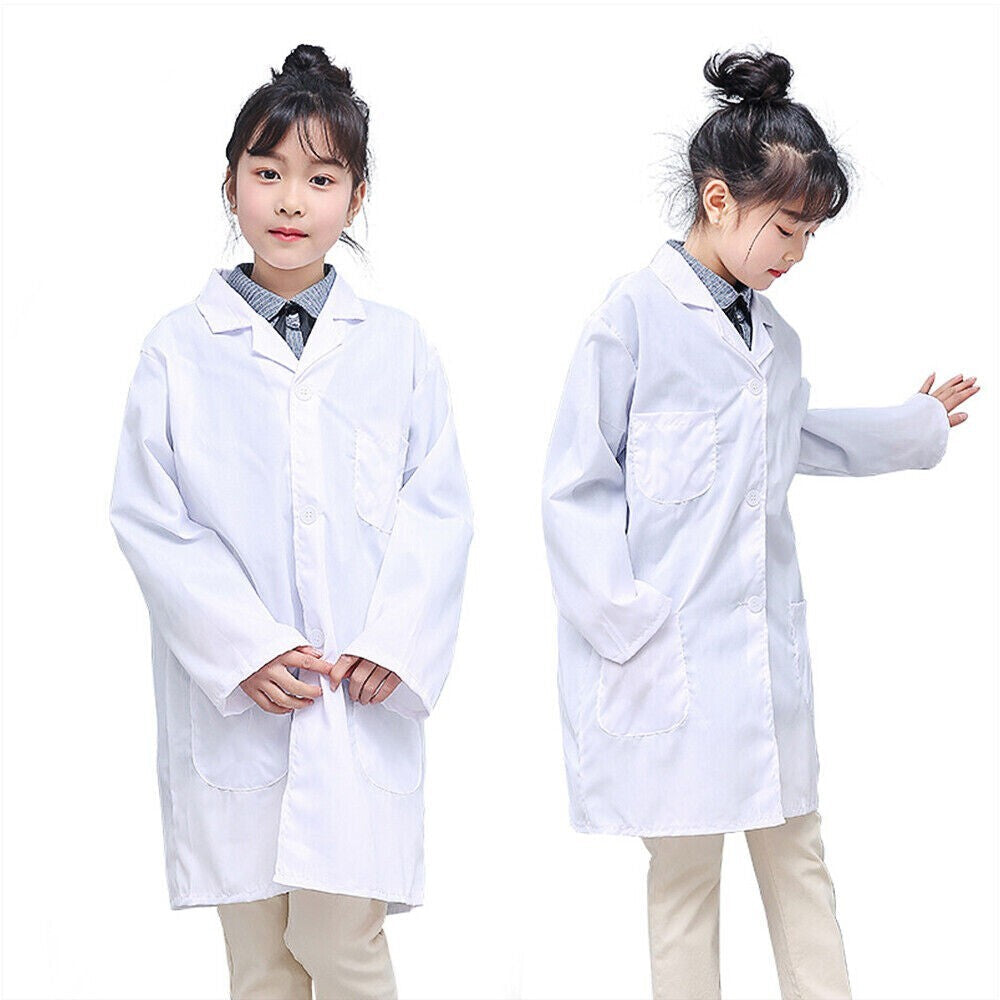 Kids White Lab Coat Doctors Scientist Children Fancy Dress Costume Girls Boys