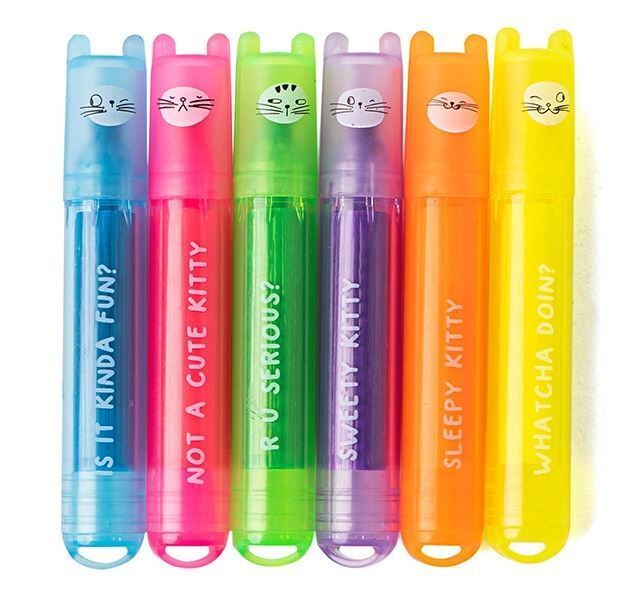M&G Animals Cat Mini Highlighter Scented Ink 1-4mm 2 Styles Chisel Tip Pack of 6