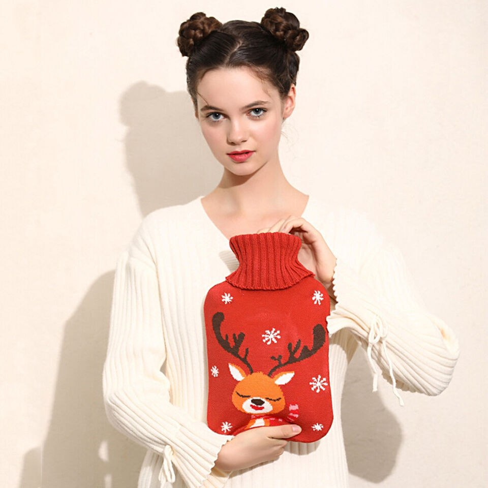 2L Hot Water Bottle Knitted Cover Warm Bag Relaxing Rubber Cute Winter Warmer