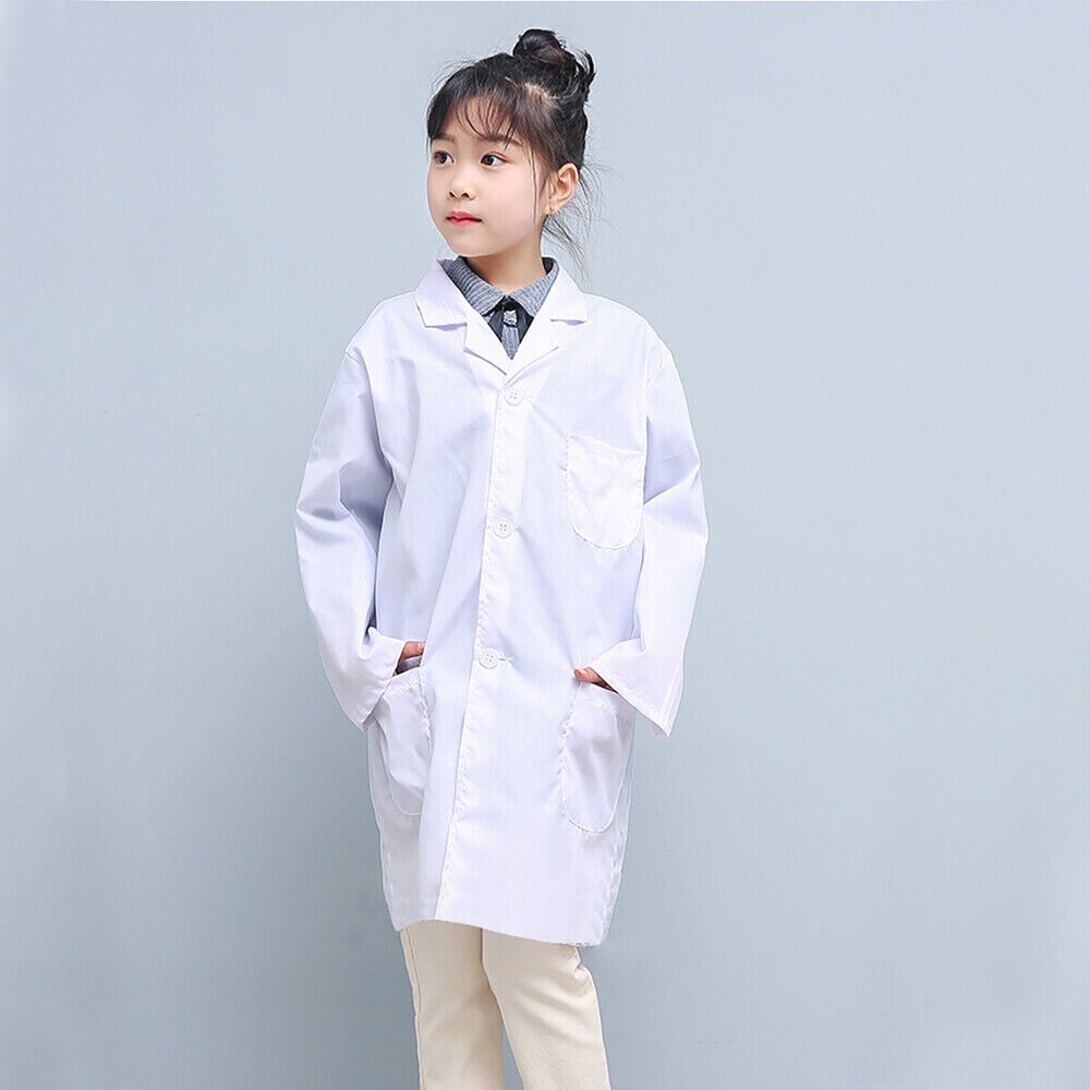 Kids White Lab Coat Doctors Scientist Children Fancy Dress Costume Girls Boys