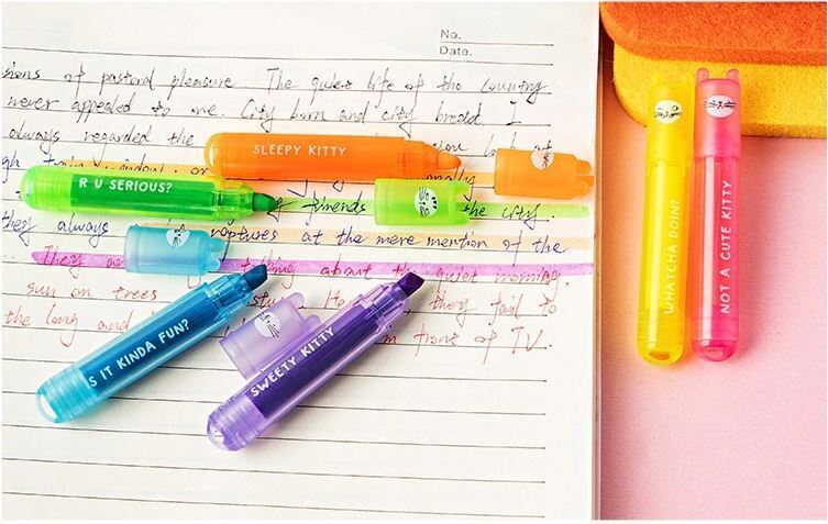 M&G Animals Cat Mini Highlighter Scented Ink 1-4mm 2 Styles Chisel Tip Pack of 6