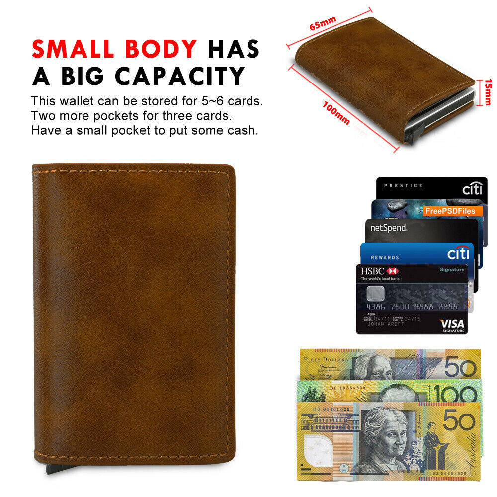Credit Card Holder Leather Money Cash Wallet Clip RFID Blocking Purse