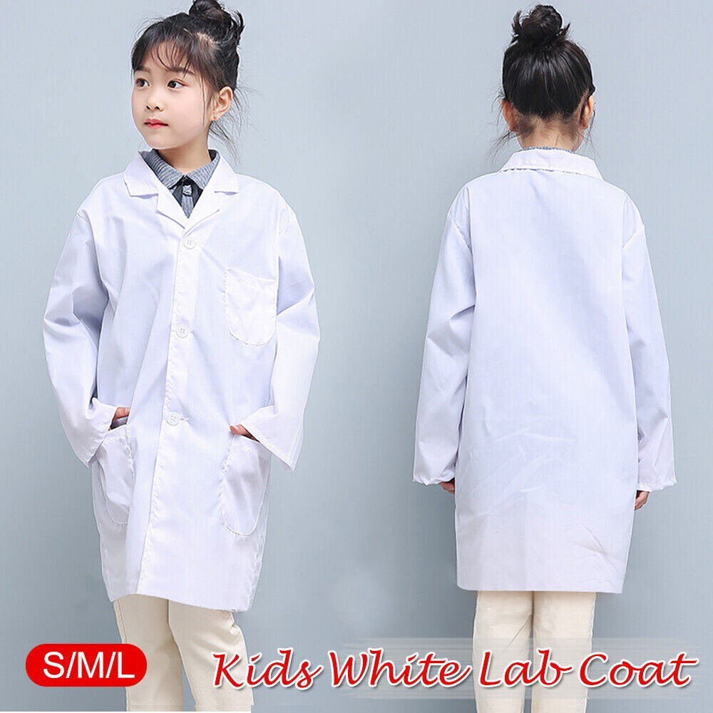 Kids White Lab Coat Doctors Scientist Children Fancy Dress Costume Girls Boys