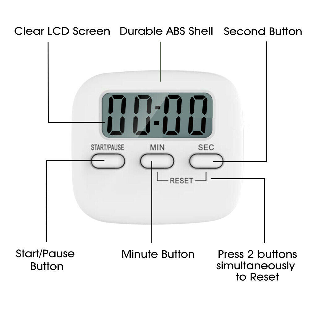 Kitchen Timer LCD Digital Magnetic Loudly Alarm Countdown 99min