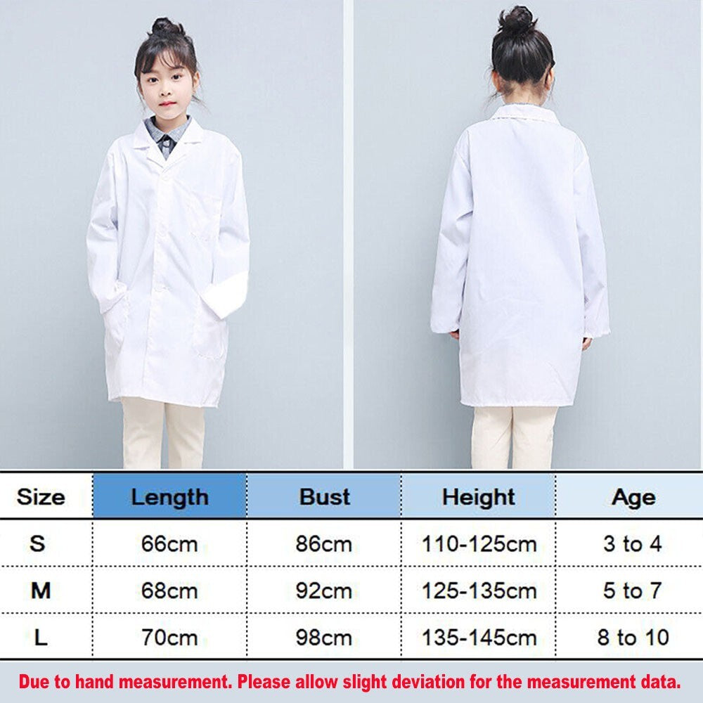 Kids White Lab Coat Doctors Scientist Children Fancy Dress Costume Girls Boys
