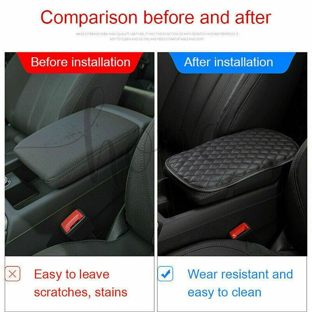 Car Armrest Cover Pad Pu Leather Cushion Mat Center Console Box Pad Protector