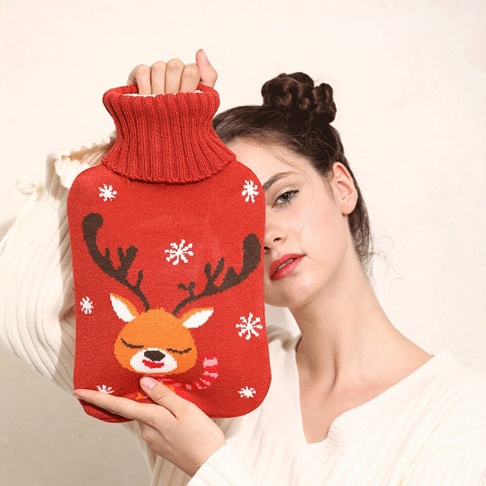 2L Hot Water Bottle Knitted Cover Warm Bag Relaxing Rubber Cute Winter Warmer
