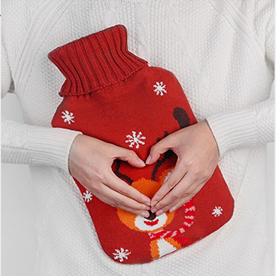 2L Hot Water Bottle Knitted Cover Warm Bag Relaxing Rubber Cute Winter Warmer