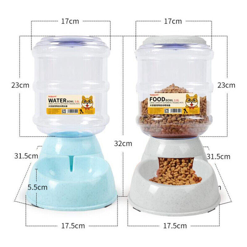 Automatic 3.8L Water Feeder Food Pet Dog Cat Puppy Dispenser Feeder Bowl Bottle