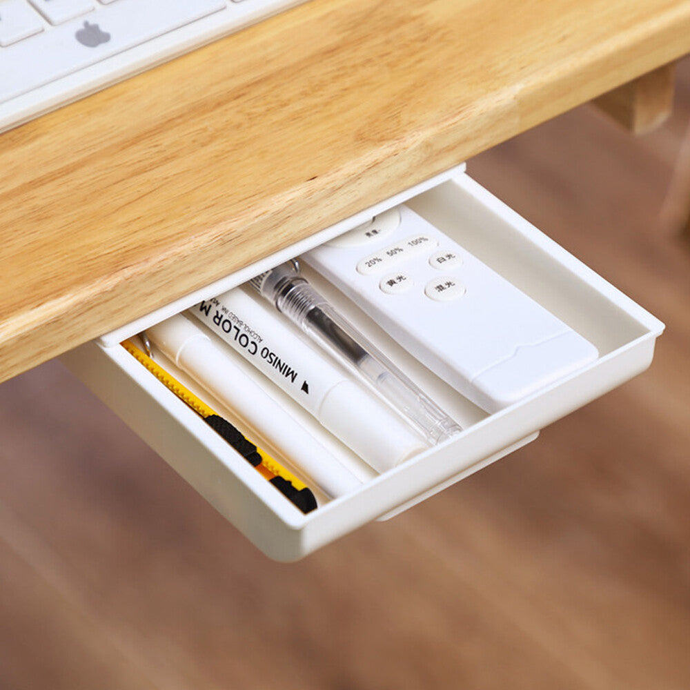Invisible Drawer Stationary Storage Box with Lid Pull Out Under Desk Mini Drawer