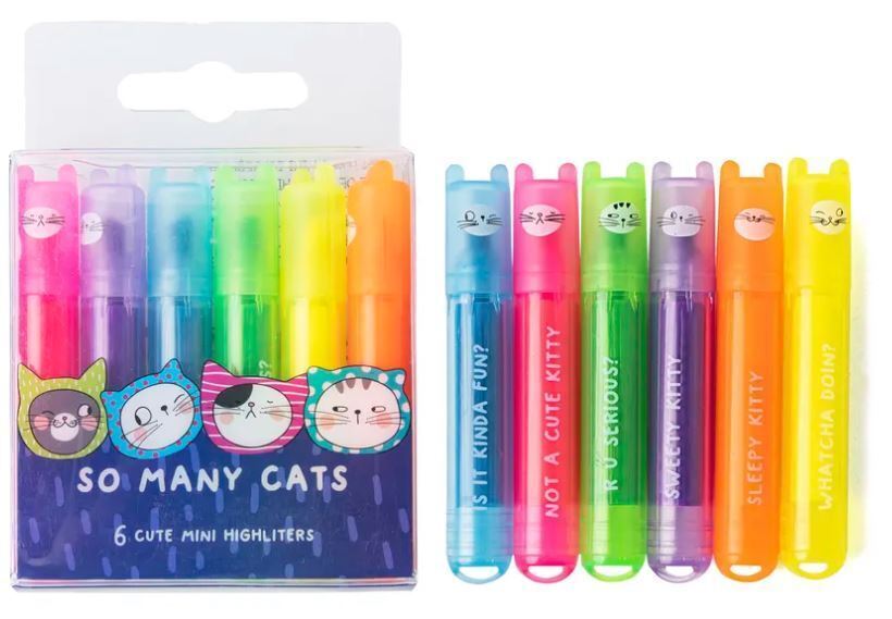 M&G Animals Cat Mini Highlighter Scented Ink 1-4mm 2 Styles Chisel Tip Pack of 6