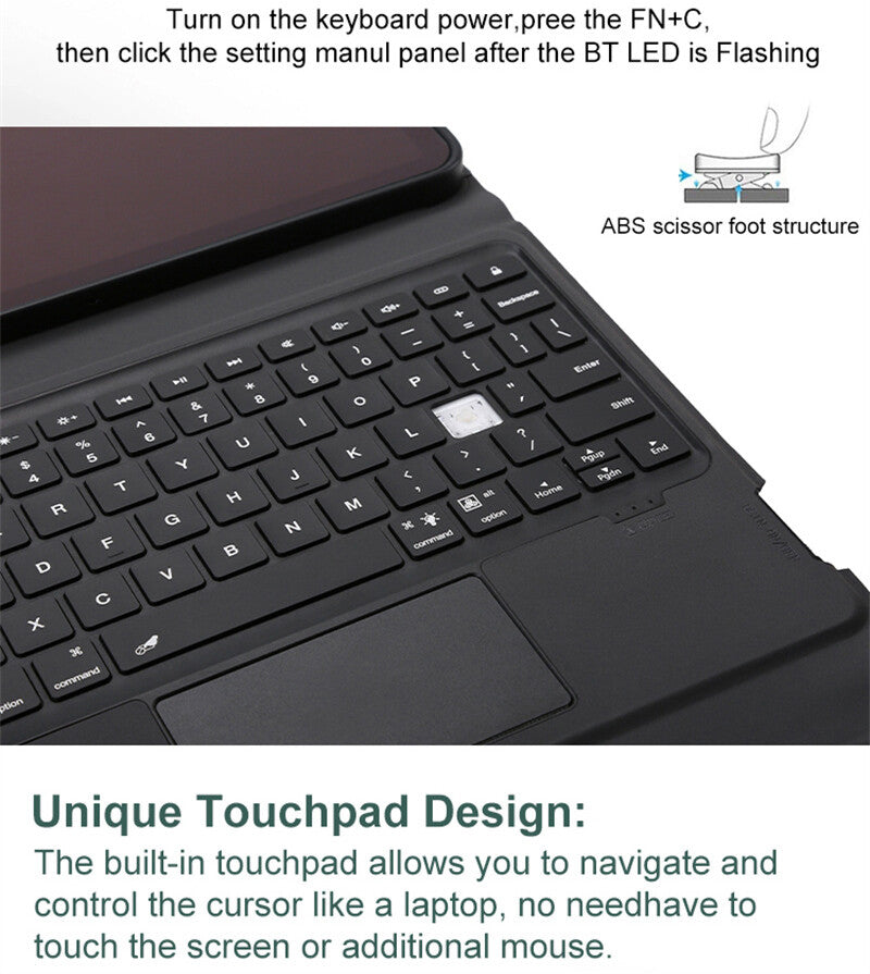 Wireless iPad Keyboard Case Cover Bluetooth Touchpad for iPad 9/8/7 10.2"