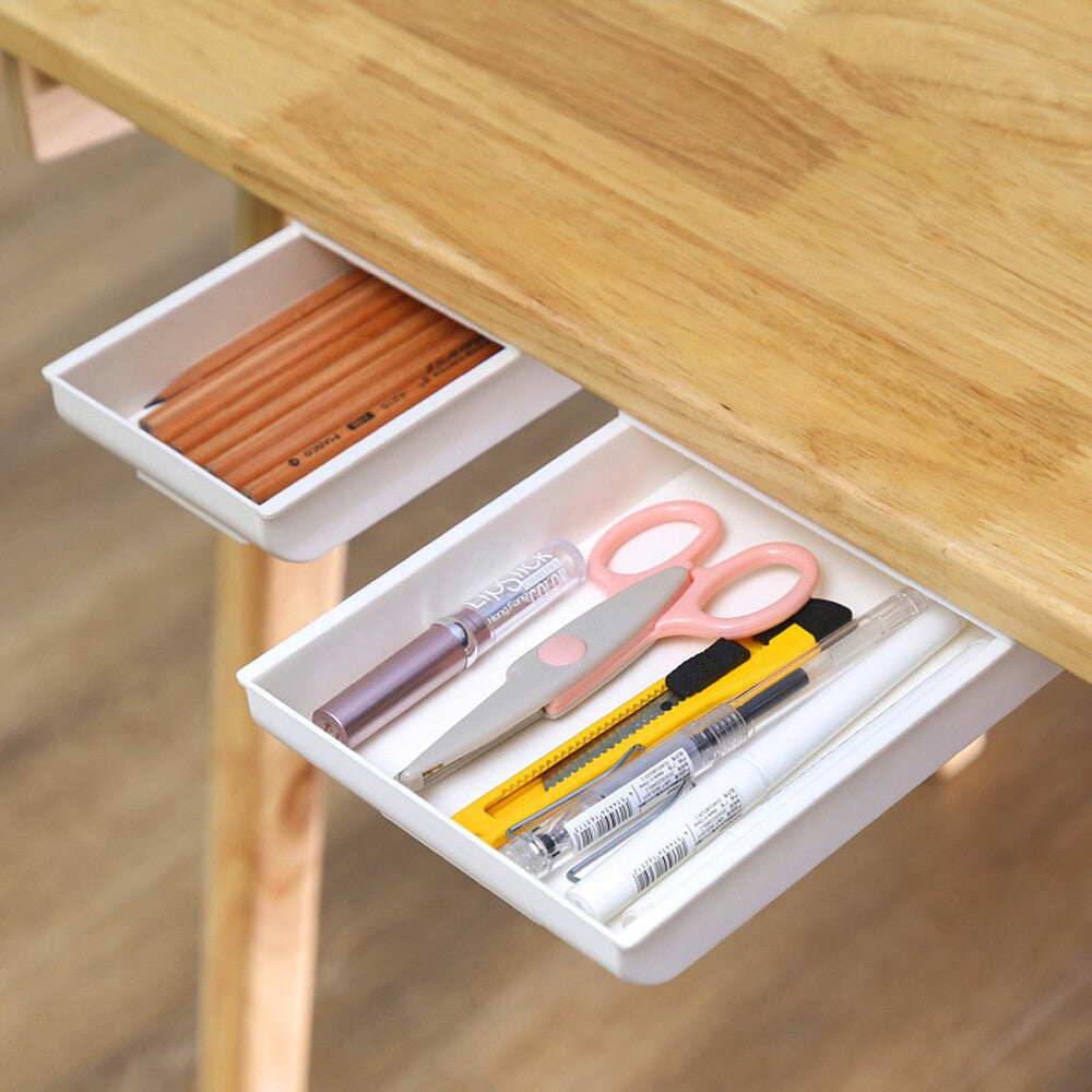 Invisible Drawer Stationary Storage Box with Lid Pull Out Under Desk Mini Drawer