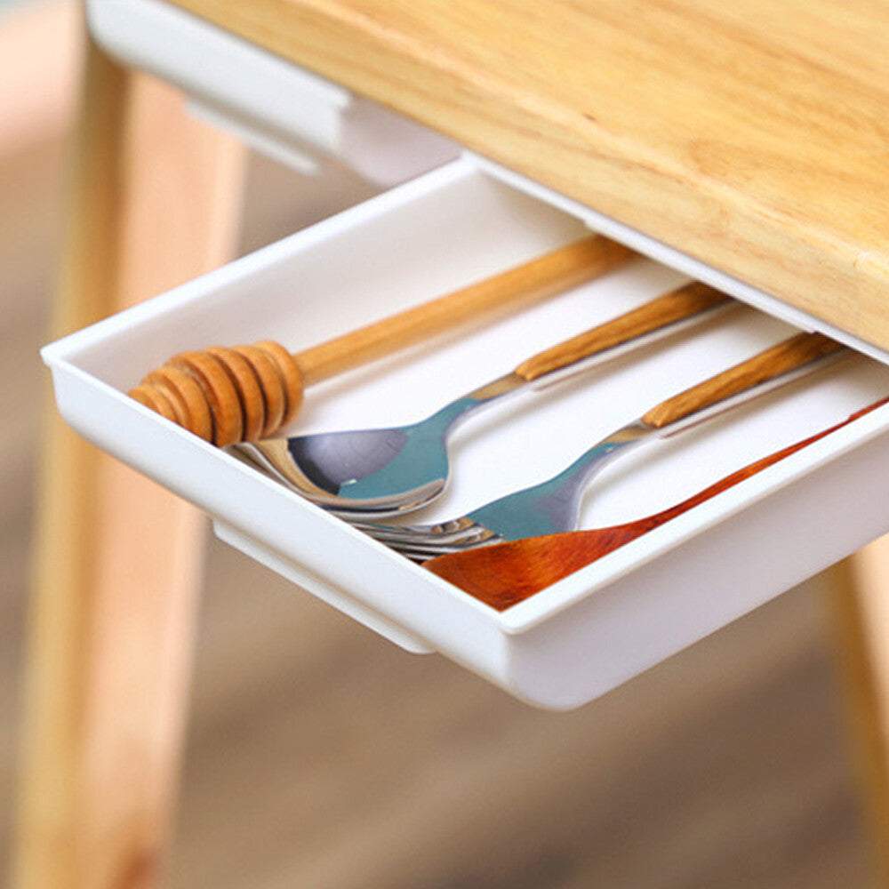 Invisible Drawer Stationary Storage Box with Lid Pull Out Under Desk Mini Drawer