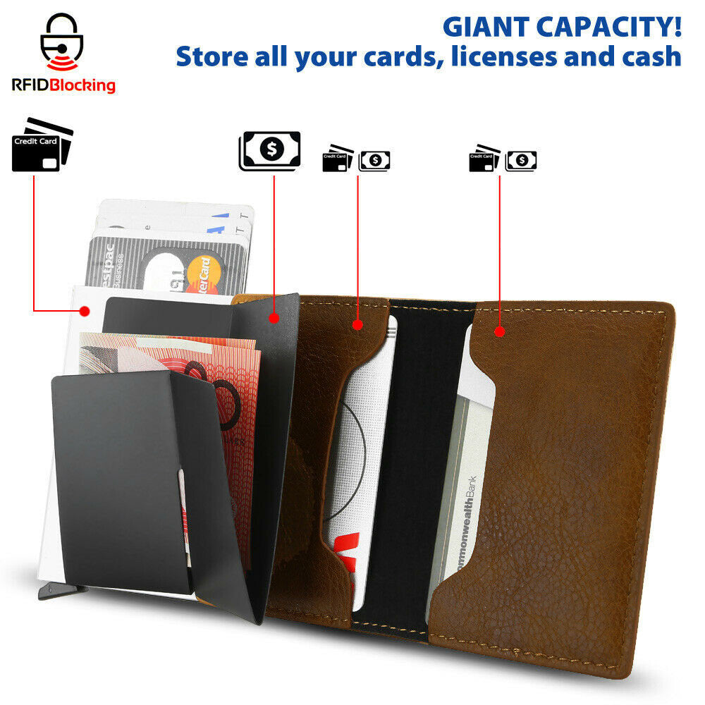Credit Card Holder Leather Money Cash Wallet Clip RFID Blocking Purse