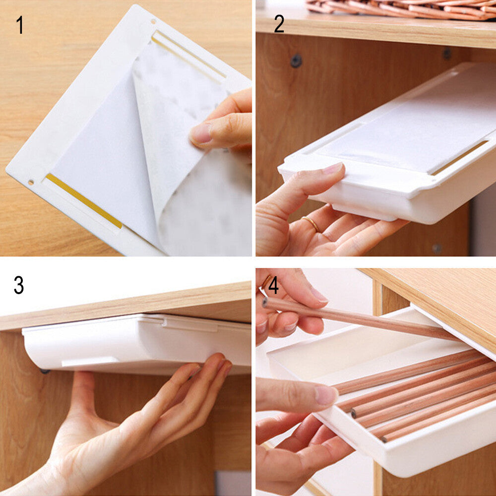 Invisible Drawer Stationary Storage Box with Lid Pull Out Under Desk Mini Drawer