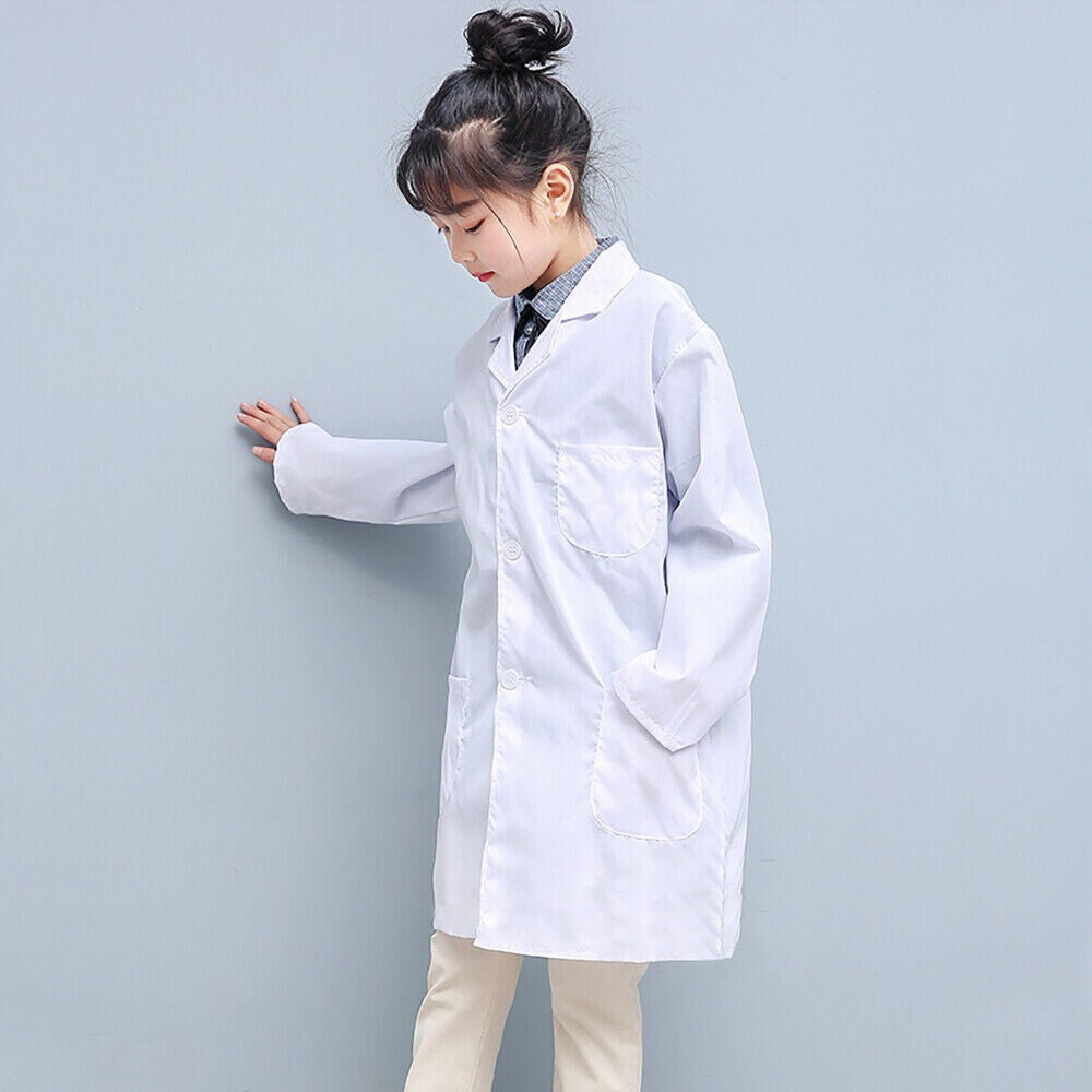 Kids White Lab Coat Doctors Scientist Children Fancy Dress Costume Girls Boys