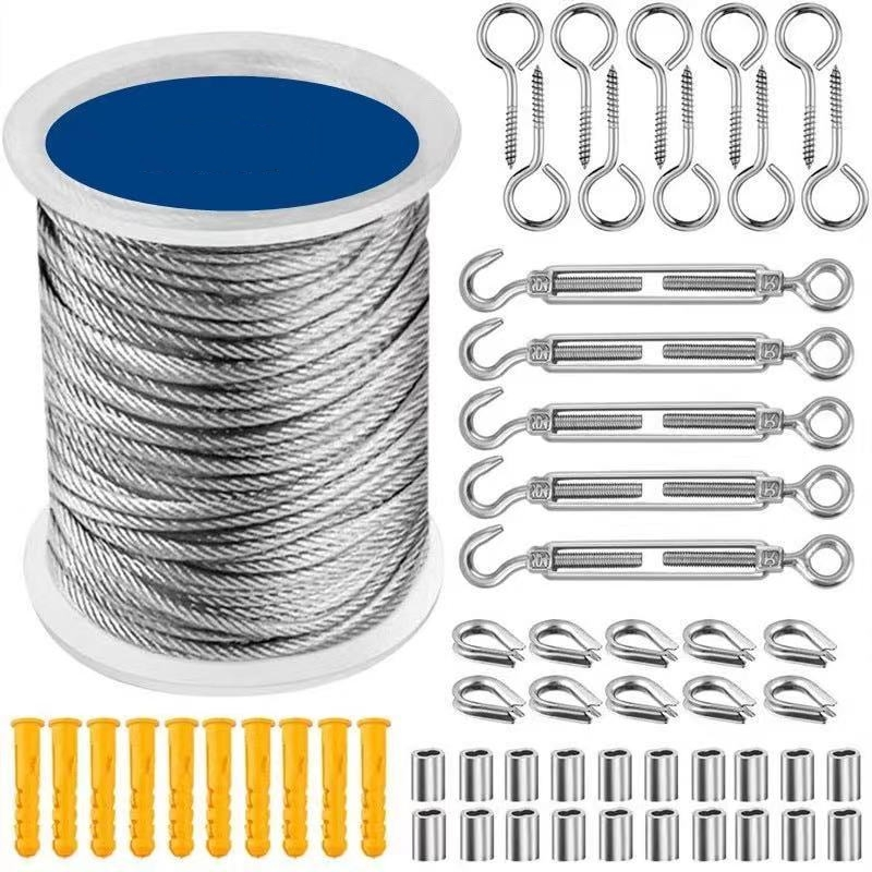 30M Stainless Steel Wire Rope Cable Kit Hooks Hanging Garden Railing Roll