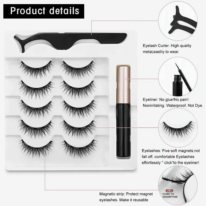 Magnetic False Eyelashes Natural Eye Lashes Extension Liquid Eyeliner Tweezer