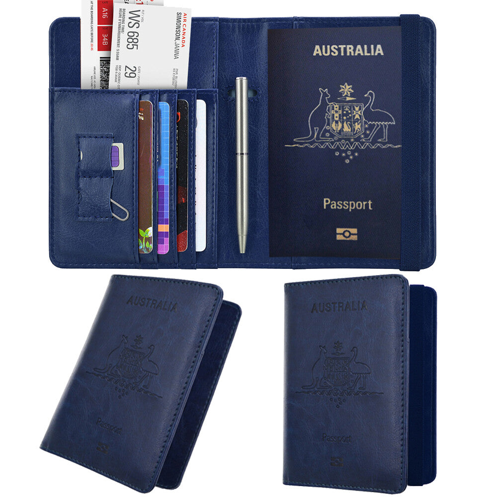 Slim Leather Travel Passport Pen Wallet Holder RFID Blocking ID Card Case Cover
