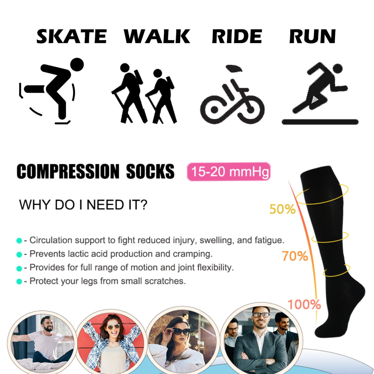 Compression Socks Stockings Copper Medical Running Anti Fatigue Travel Unisex AU