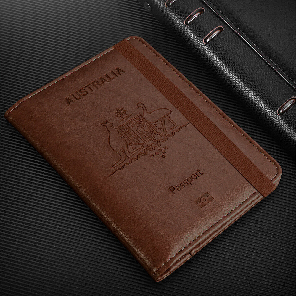 Slim Leather Travel Passport Pen Wallet Holder RFID Blocking ID Card Case Cover