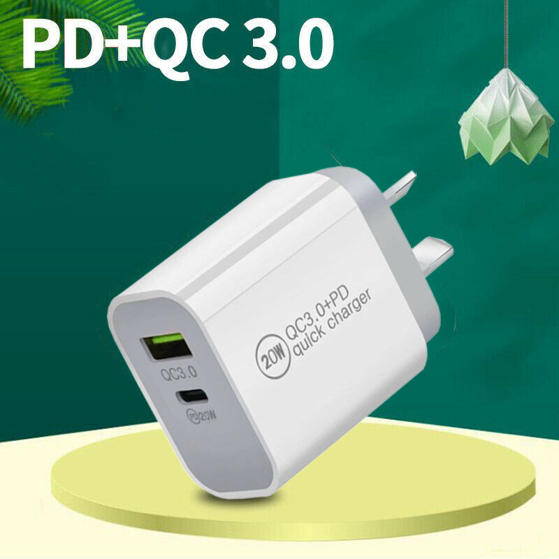 1x20W DUAL USB-C Type C Fast Wall Charger Adaptor QC3.0 For Android iPhone Apple
