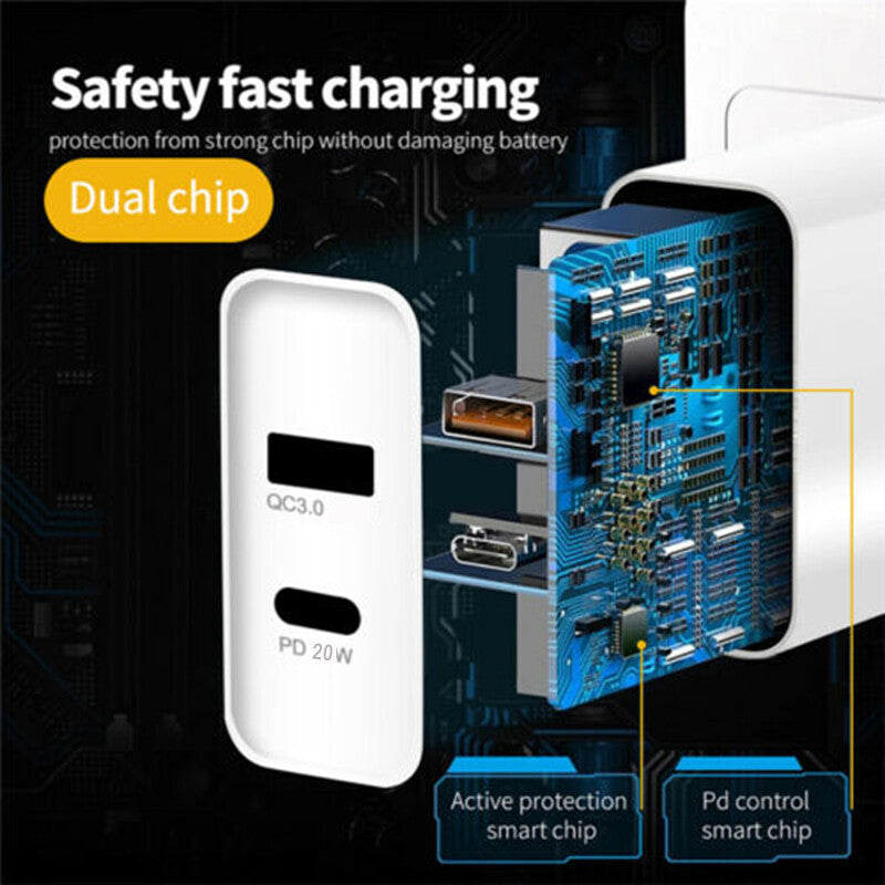 1x20W DUAL USB-C Type C Fast Wall Charger Adaptor QC3.0 For Android iPhone Apple