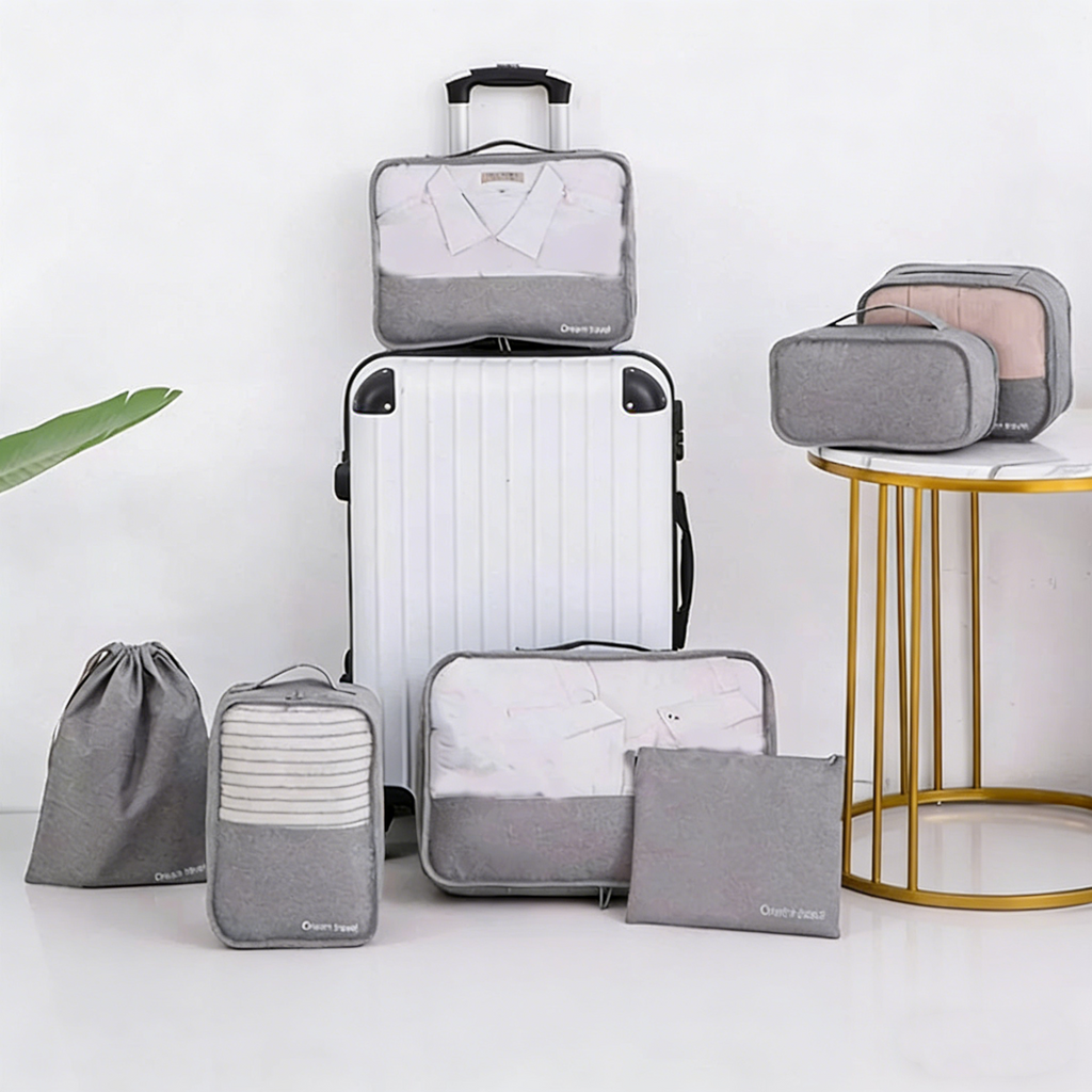 7Pcs Packing Cubes Travel Pouches Luggage Organiser Clothes Suitcase Storage Bag