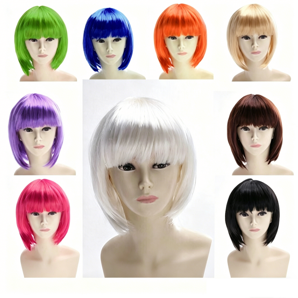 Womens Short Straight BOB Sleek Hair with bang Synthetic Cosplay Wig Wigs Party