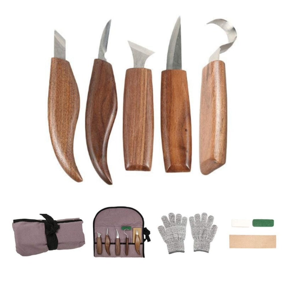 Wood Carving Tools Set 10 in 1 Wood Sculpture Tool Walnut Carving Knife Kit