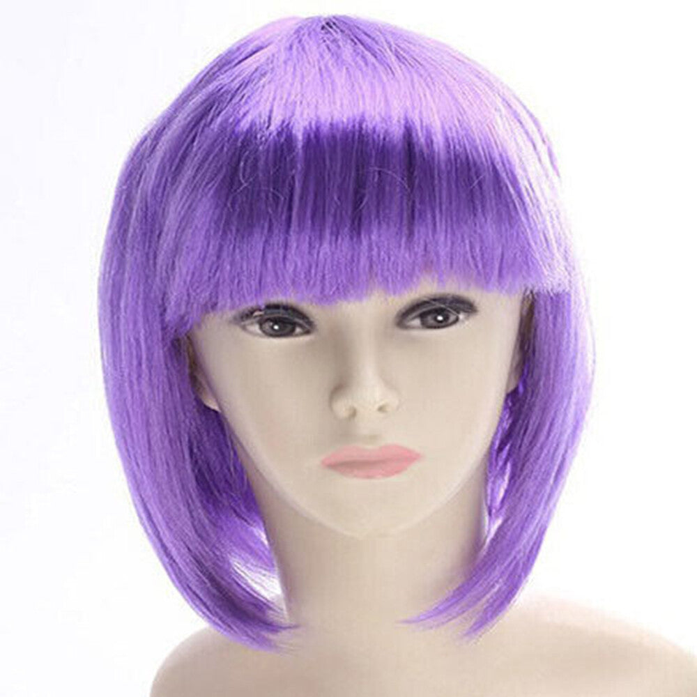 Womens Short Straight BOB Sleek Hair with bang Synthetic Cosplay Wig Wigs Party