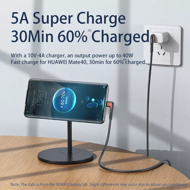 PD 65W Fast Charging Data Cable USB A to USB C 90 Degree USB to Type C Charging